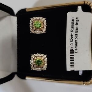 Russian Demantoid and Diamond Earrings